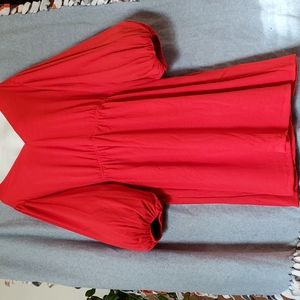Ava & Viv Red Long Sleeve V-Neck Balloon Sleeve Dress